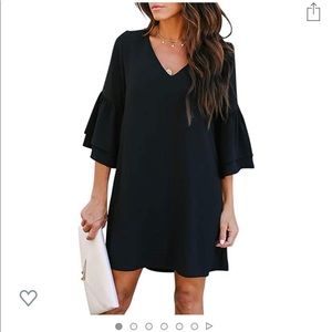 Belongsci black v-neck bell sleeve shirt dress